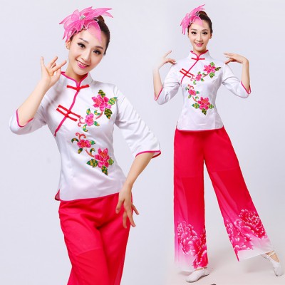 Women's chinese folk dance costumes ancient traditional yangko fan dance umbrella dance dresses