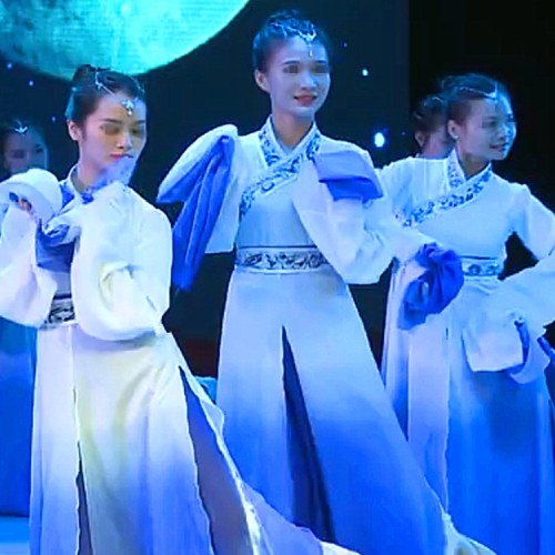 Women's chinese folk dance costumes blue gradient ancient traditional yangko fairy fan umbrella classical dance dresses for female and girls