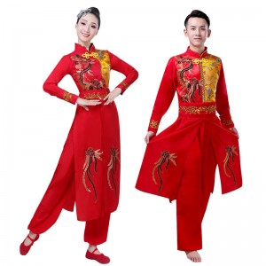 Women's chinese folk dance costumes dragon boat drummer yangko stage performance costumes