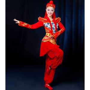 Women's chinese folk dance costumes dragon drummer stage performance dresses costumes