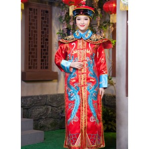 Women's chinese folk dance costumes dragon phoenix ancient traditional qiang dynasty empress drama cosplay dresses robes