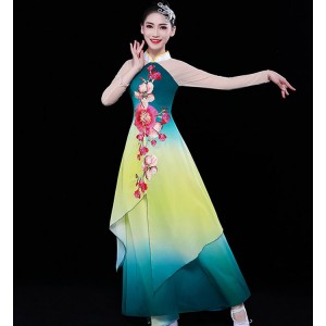 Women's chinese folk dance costumes fairy cosplay dress ancient traditional classical yangko fan umbrella dress costumes