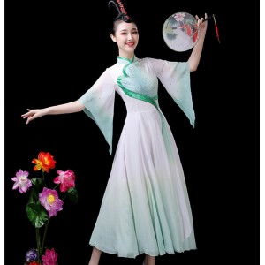 Women's chinese folk dance costumes fairy dress green yangko umbrella fan dance dresses stage performacne dresses