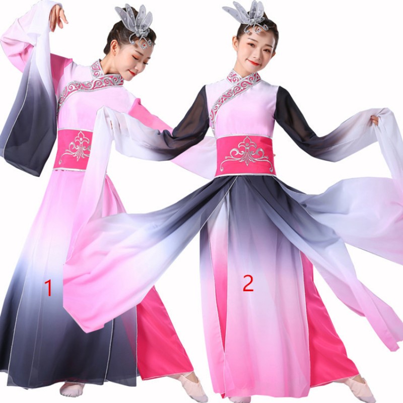 Women's chinese folk dance costumes fairy hanfu drama cosplay dresses yangko fan umbrella classical dance costumes dress