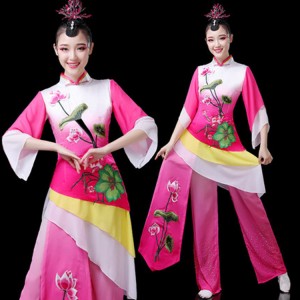 Women's chinese folk dance costumes fairy yangko fan umbrella square dance dress drummer stage performance dresses costumes
