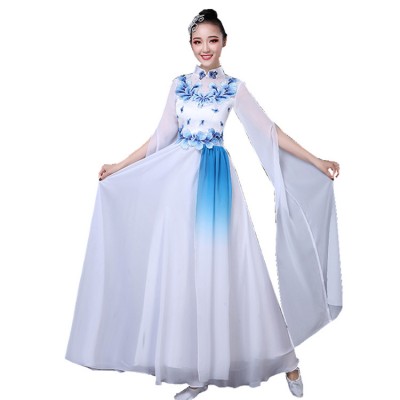 Women's Chinese folk dance costumes female blue and white ancient traditional classical dance dresses china style fairy performance dress