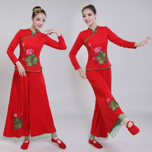 Women's chinese folk dance costumes female girls ancient traditional yangko umbrella fan dance dresses