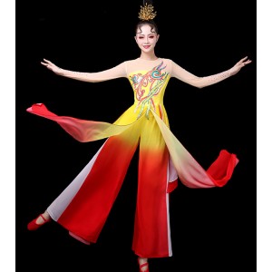 Women's chinese folk dance costumes fiary dresses ancient traditional classical fan umbrella stage performance costumes 