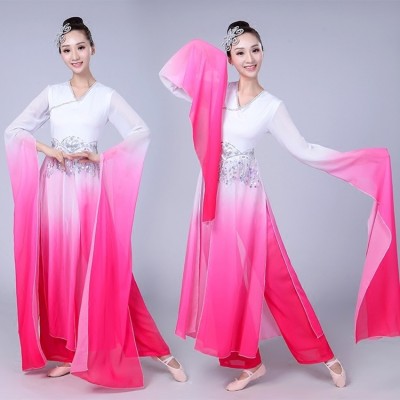 Women's Chinese folk dance costumes hanfu fairy cosplay water sleeves ancient traditional stage performance yangko fan dance dresses