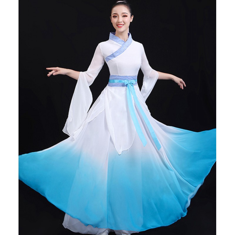 Women's chinese folk dance costumes hanfu traditional yangko fan classical dance fairy drama cosplay robe dresses