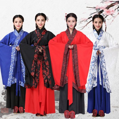 Women's Chinese folk dance costumes royal blue red white  Hanfu ancient traditional fairy cosplay princess kimono cosplay robes dresses
