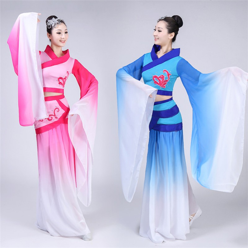 Women's chinese folk dance costumes water sleeves fairy chang e ancient classical dance dress costumes
