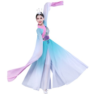 Women's Chinese folk dance costumes water sleeves female ancient fan umbrella dance dress traditional classical fairy dance dresses