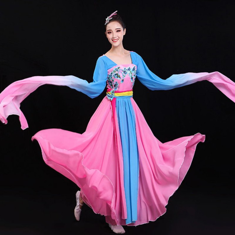Women's chinese folk dance costumes water sleeves girls  stage performance  ancient traditional yangko fairy drama cosplay dresses