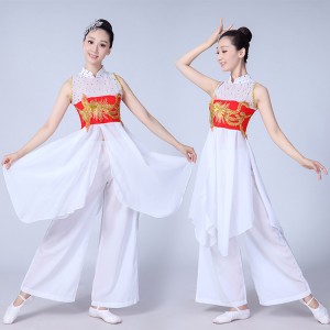 Women's Chinese folk dance costumes white  colored ancient traditional stage performance yangko umbrella traditional dance dresses