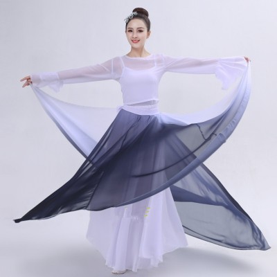Women's chinese folk dance costumes white gradient colored hanfu classical stage performance fairy cosplay dresses