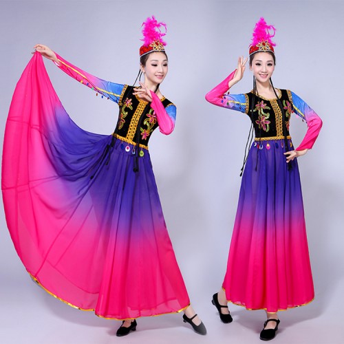 Women's  chinese folk dance costumes xinjian minority uygur minority traditional chinese classical dance dresses