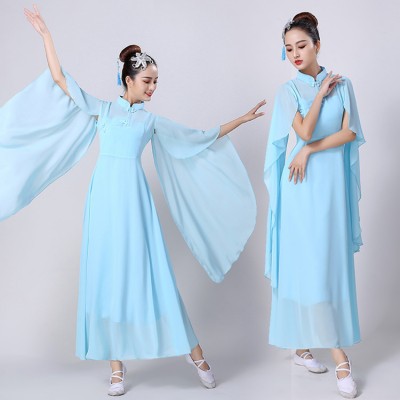 Women's chinese folk dance cotumes blue red hanfu fairy dresses ancient traditional yangko fan fairy drama cosplay stage performance dresses