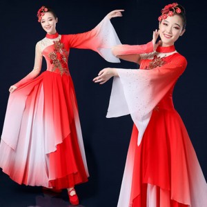 Women's chinese folk dance dress fairy dresses ancient traditional classical umbrella fan dance dresses