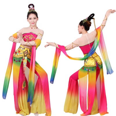 Women's chinese folk dance dress for female rainbow fairy chang e dance  photos drama cosplay costumes 