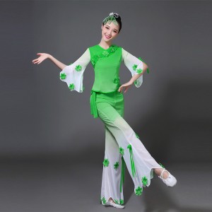 Women's chinese folk dance dresses stage performance umbrella fan dance yangko fan umbrella square dance skirts tops and pants