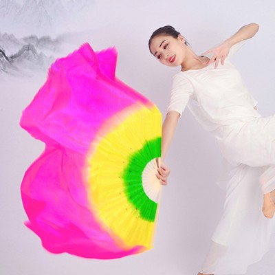 Women's Chinese folk dance fans ancient traditional stage performance rainbow colored dance silk fans