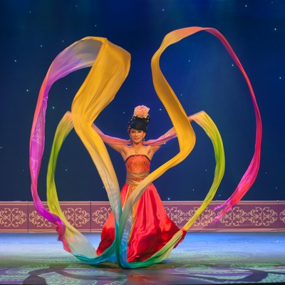 Women's chinese folk dance rainbow silk like ribbon water sleeves dress dance ancient traditional fairy flying dance stage performance colorful ribbon