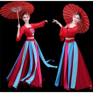 Women's chinese hanfu ancient traditional classical dance dresses fairy film cosplay dress fan umbrella dance dresses costumes