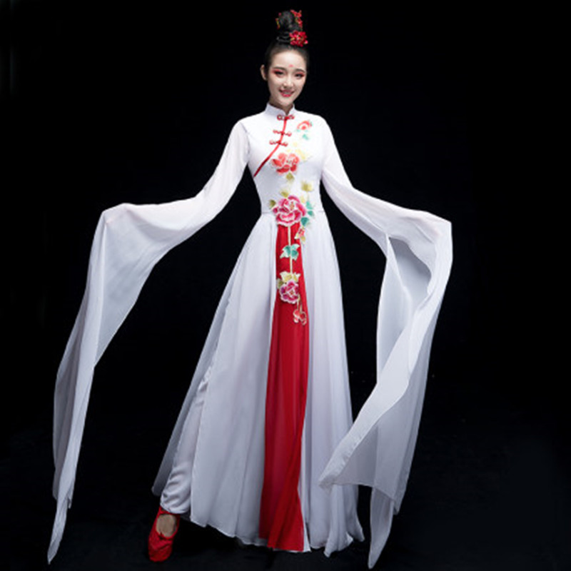 Women's chinese hanfu chinese dresses ancient traditional water sleeves fairy dress umbrella fan dance dresses costumes