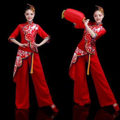 Women's chinese style chinese folk dance costumes ancient traditional yangko drummer fan umbrella classical dance dresses