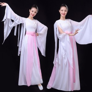 Women's chinese white hanfu folk dance costumes classical dance dresses fairy princess anime drama film cosplay dresses