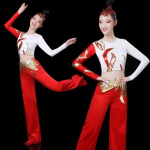 Women's exercises aerobics cheerleaders stage sports uniforms square dance performance costumes tops and pants