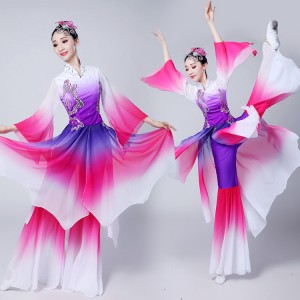 Women's fairy chinese folk dance costumes gradient stage performance competition yangko film cosplay dancing dresses