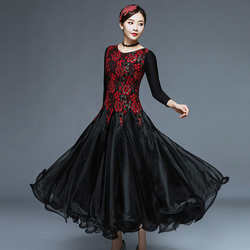 Women\'s girls flamenco dress lace black red dark green ballroom ...