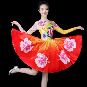 Women's girls flowers chinese folk dance dresses modern dance singers dancers opening dance stage performance dresses