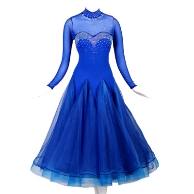 Women's girls kids royal blue ballroom dancing dresses tango waltz dance dress