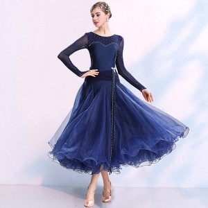 Women's girls navy black red colored competition stage performance ballroom dancing dresses waltz tango flamenco dresses 