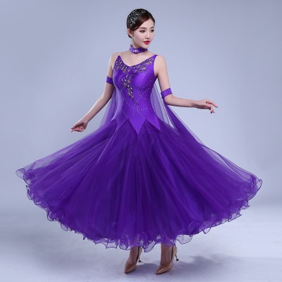 Women's girls red violet ballroom dancing dresses waltz tango dance dresses