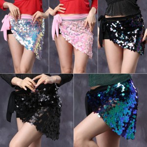 Women's girls sequins lens belly dance hip scarf skirts indian queen belly costumes wrap skirt