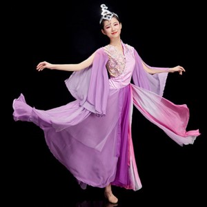 Women's girls violet chinese folk dance costumes oriental ancient fairy princess drama cosplay dresses