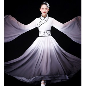 Women's Hanfu black with white gradient chinese folk dance costumes stage performance drama cosplay ancient traditional fairy dress