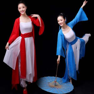 Women's hanfu chinese ancient traditional classical dance yangko umbrella fan dance dress chinese stage performance costumes