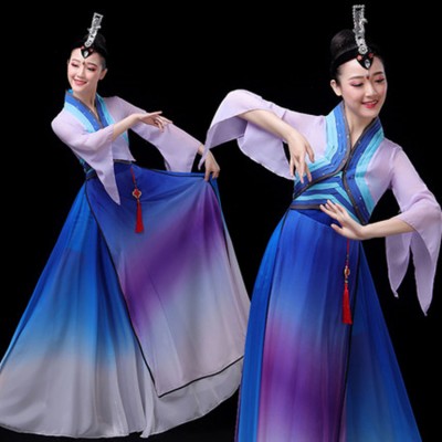 Women's hanfu classical chinese folk dance costumes fairy  dresses ancient traditional umbrella fan dance dresses 