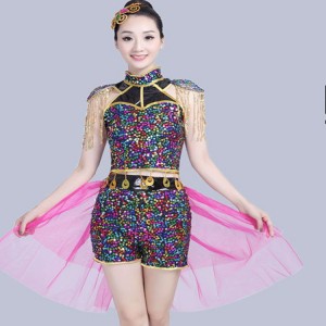 Women's jazz dance costumes modern dance singers dj ds night club hiphop rehearsal cheer leaders stage performance dance tops and shorts