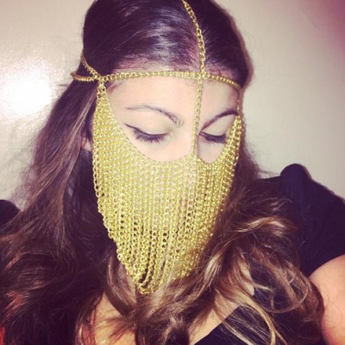 Women's king masquerade cosplay mask night club dj pole dance veil body face chain mask 