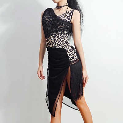 Women's latin dance dresses Latin Women summer dress leopard print training suit individual stitching dance suit