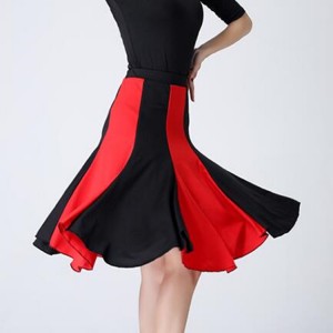 Women's latin dance skirts black with red black and white  stage performance professional samba salsa chacha dance skirts