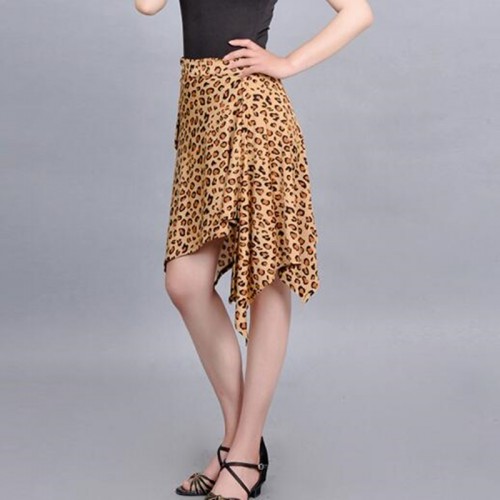 Women's leopard printed latin salsa rumba chacha dance skirt one piece wrap skirt hip scarf skirt