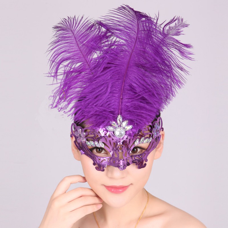 women's Modern jazz masquerade ostrich feather mask  cocktail party cosplay latin dance headdress hair accessories