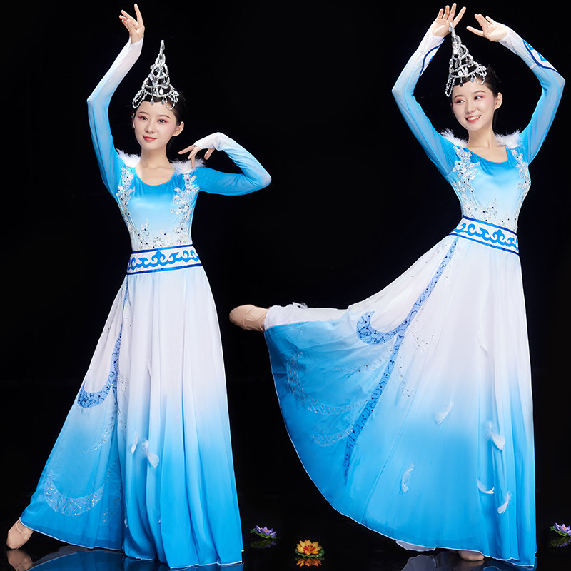Women's mongolian dance costumes mongolia minority stage performance drama cosplay monglia robes dresses